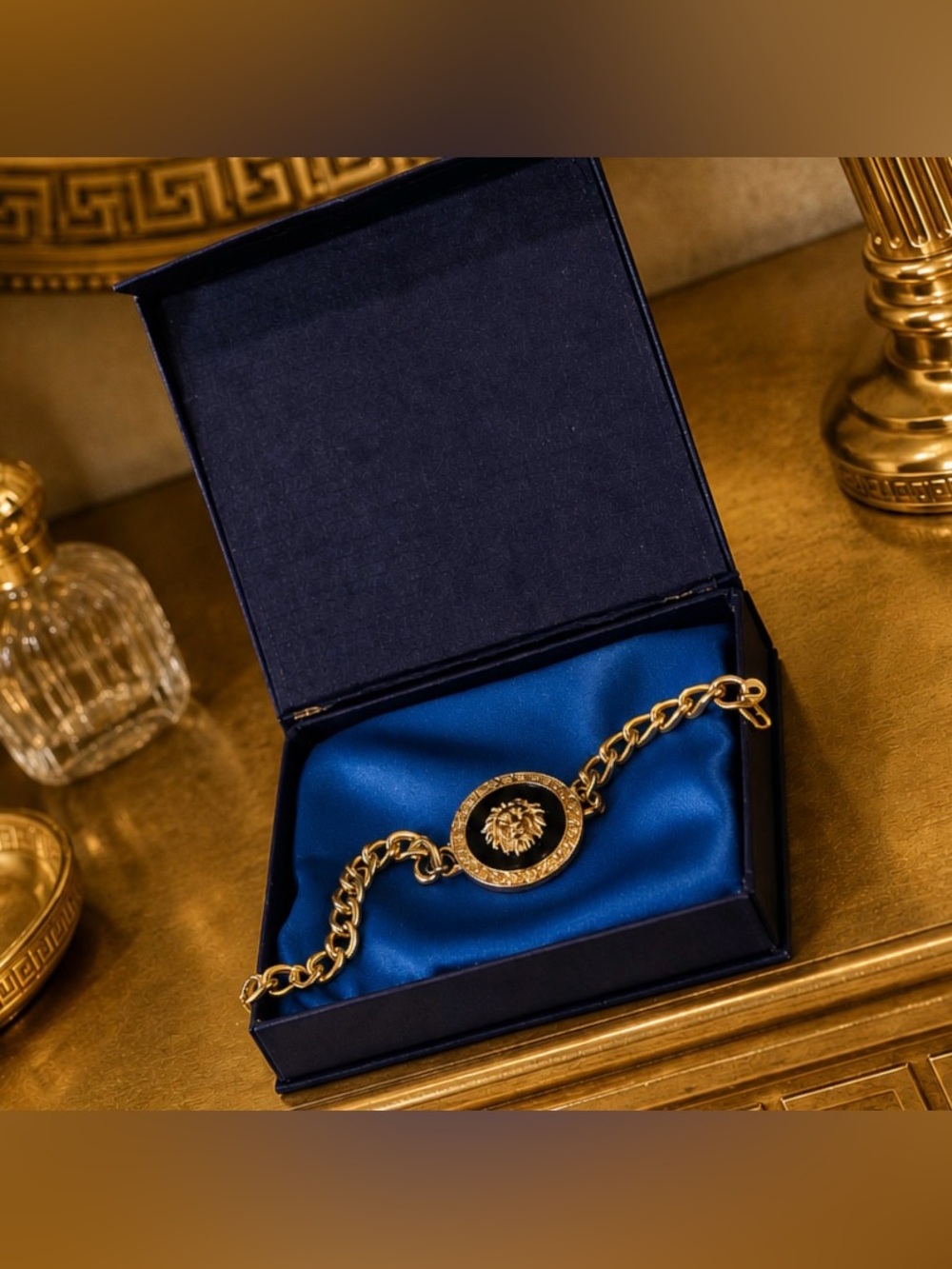 Original Fine Art Gold Lion Medusa Bracelet Solid Metal Runway Vintage UNISEX